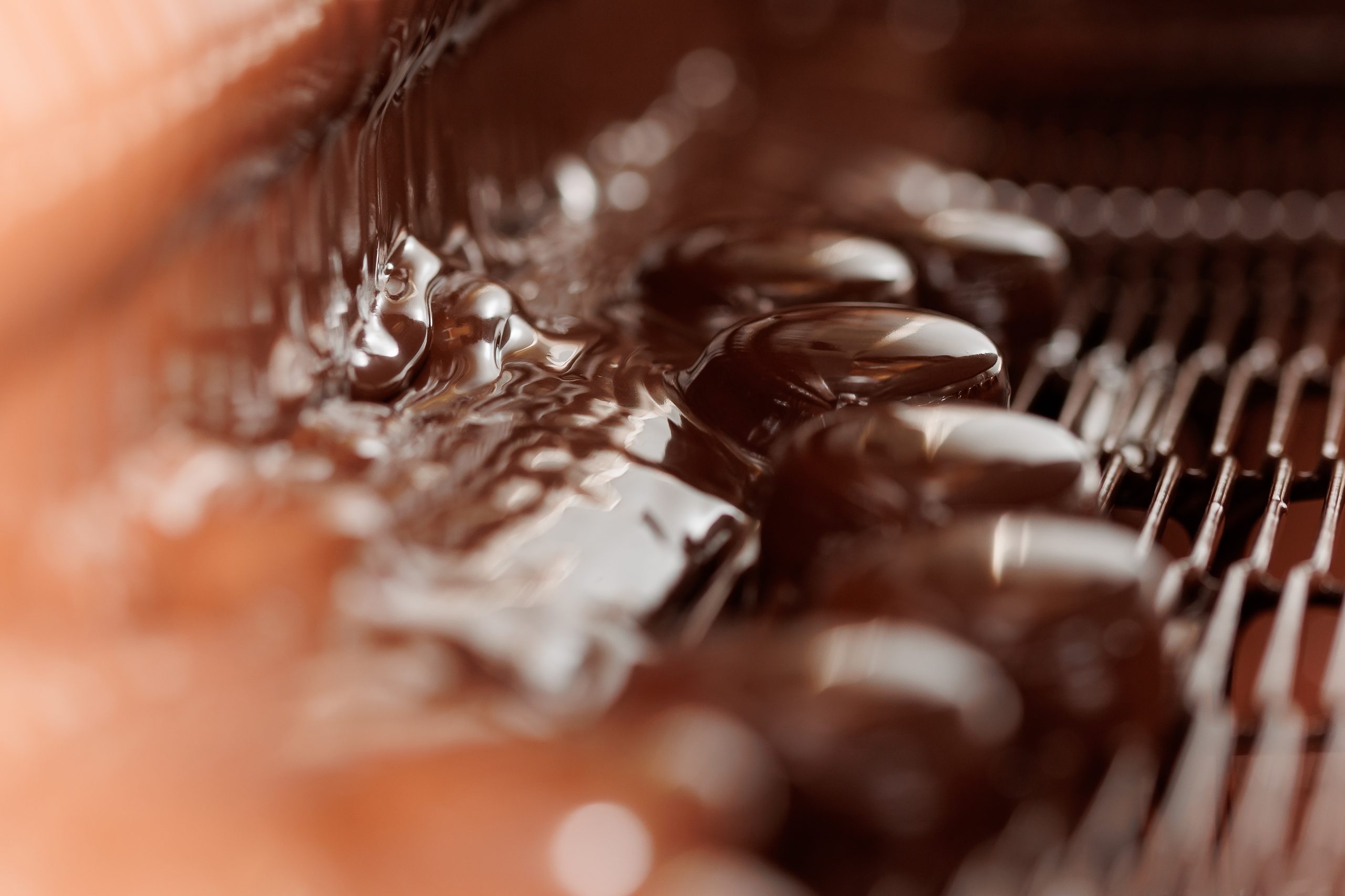 Chocolate enrobing line in production